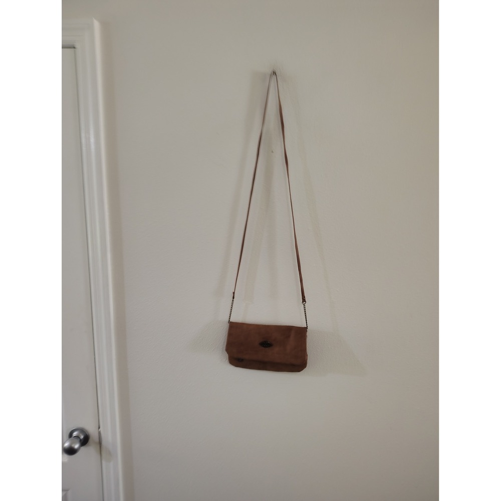 Tan Faux Suede Crossbody Bag Brown Turn Lock Small Shoulder Purse Chain Detail‎